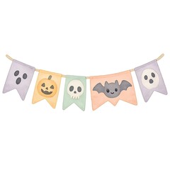 Obraz premium Pastel Halloween Banner Decoration Soft Color Colorful Halloween Banners with Ghosts, Skulls, and Bats