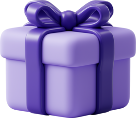 Purple gift box with ribbon transparent background