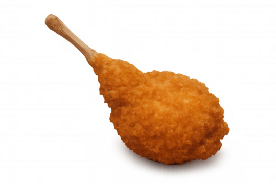 Fried chicken leg piece, tempura style, breaded food, crispy poultry snack on transparent background