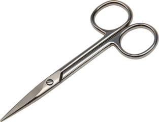 Surgical scissors angled view isolated, transparent background