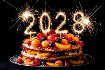Cake with sparkler new year 2028