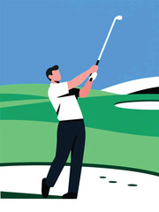 Field Golfer Illustrator Artwork Design Template Poster