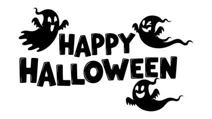 Happy Halloween with Spooky Characters: A captivating illustration showcasing the cheerful message Happy Halloween, creatively accompanied by playful ghost figures.
