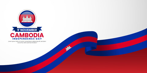 Cambodia independence day banner background 9 november design element with waving ribbon flag