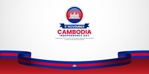 Cambodia independence day banner background 9 november design element with waving ribbon flag