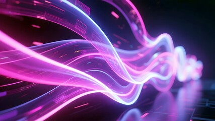 Obraz premium Dynamic magenta-purple ribbons representing data flow—vibrant background for digital marketing and app UIs.