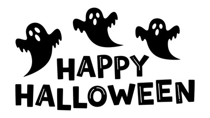 Happy Halloween Ghosts: Spooky season comes alive with ghostly apparitions, declaring a joyful Happy Halloween in bold typography. 