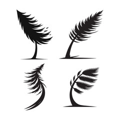 Obraz premium pine tree bent by wind vector silhouette clip art logo design illustration