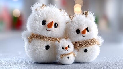 Obraz premium Delightful Snowman Family: A Festive Watercolor Depiction of Joyful Winter Characters Perfect for Holiday Decor