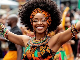 Young African woman big smile her face She A vibrant Black History