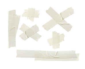 old masking crepe paper tape materials set used in form of X wrong cross and overlapping for graphic design banner retro vintage style isolated on transparent background or png file.