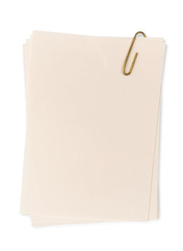 A6 size drawing paper stacked together with paper clip isolated on transparent background or png file.