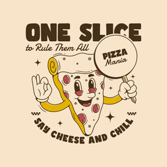 Cartoon Pizza Slice with Sign Illustration