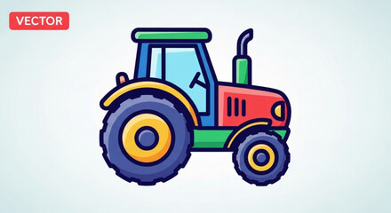Cartoon farm tractor vector illustration for agricultural machinery and farming equipment design needs