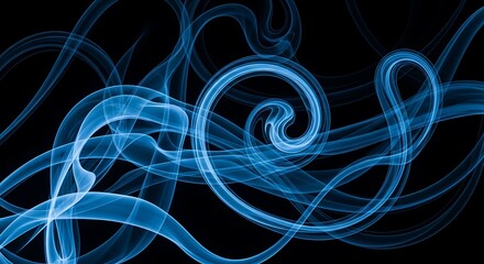 Abstract Blue Smoke Swirls in Darkness.