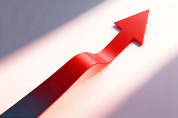 a bright red arrow pointing upwards on a clean white background, symbolizing growth, progress, success, development, improvement, positive change, upward trend, advancement, achievement.