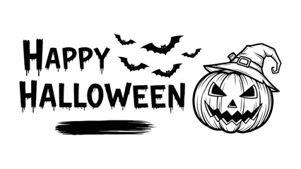 Obraz premium Happy Halloween Design: A spooky yet charming design with a grinning pumpkin wearing a witch's hat, bats soaring against the sky, perfect for celebrating the festive holiday of Halloween.