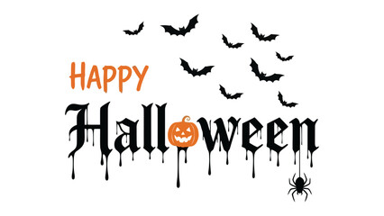 Spooky Happy Halloween: The essence of the Halloween holiday is vividly captured in this photorealistic design, featuring a cheerful pumpkin, spooky bats.