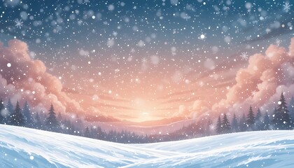 Realistic Snow Winter Background with Blizzard Clouds and Christmas Sky Landscape