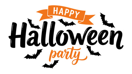 Happy Halloween Party Graphic: A festive graphic celebrating Halloween with the message Happy Halloween Party, featuring playful bats, perfect for invitations, social media, and holiday promotions.