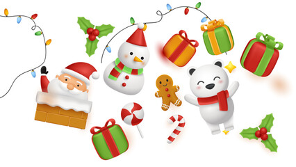 christmas tree decorations Christmas Cartoon Vector Set Santa Claus, Snowman, Polar Bear, Gingerbread Man, Gift Boxes, Candy Cane, Holiday Lights and Decorations Cute Xmas Clipart Pack