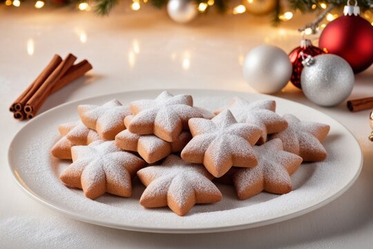 Festlich dekorierte Stern-Cookies mit Puderzucker, perfekt f&uuml;r Weihnachten