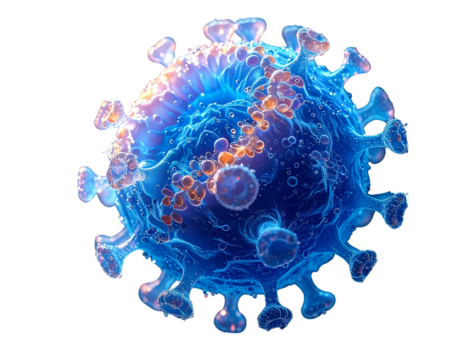  Blue Transparent Virus Cell with Water Droplets 