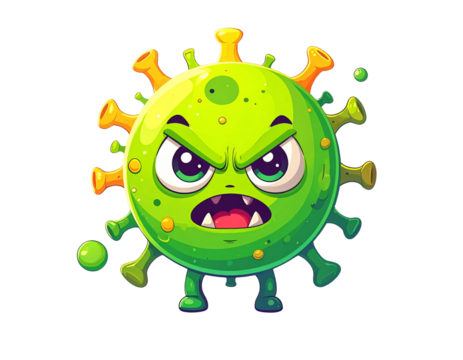 Cartoon Virus Cell with Angry Face 