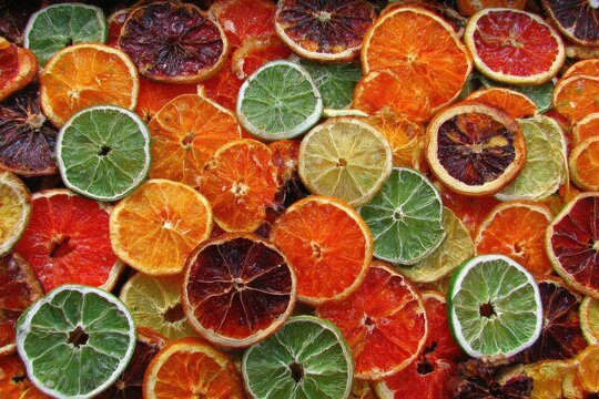 Dried citrus slices in vibrant array