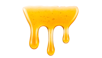 liquid of honey dripping streamly, with three drip pouring,  isolated on transparent background
