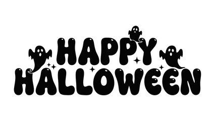Happy Halloween: Spooky letters and ghost illustration perfect for Halloween-themed designs. An exciting graphic, conveying festive cheer and playful fright. 