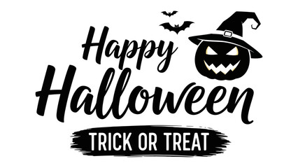 Happy Halloween Greeting Card: A festive graphic design with a jack-o'-lantern wearing a witch's hat and bats, celebrating the joy and excitement of Halloween.  © Abu
