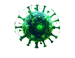  Green Virus Cell with Digital Particle Glow
