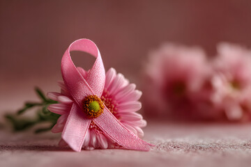 pink ribbon with flower, Breast cancer awareness and October Pink day, world cancer day