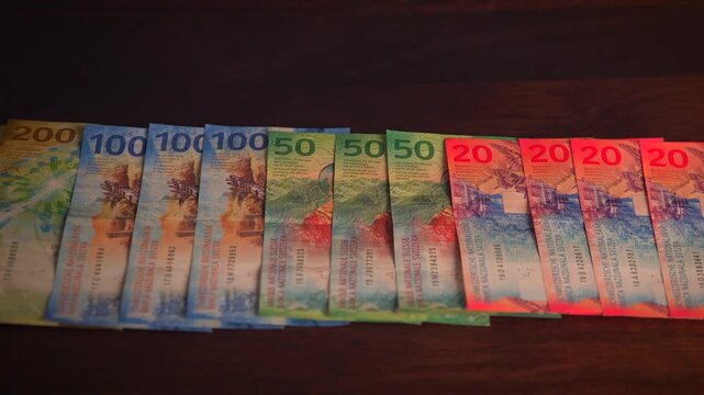 Colorful currency notes are beautifully displayed on a table for admiration and appreciation