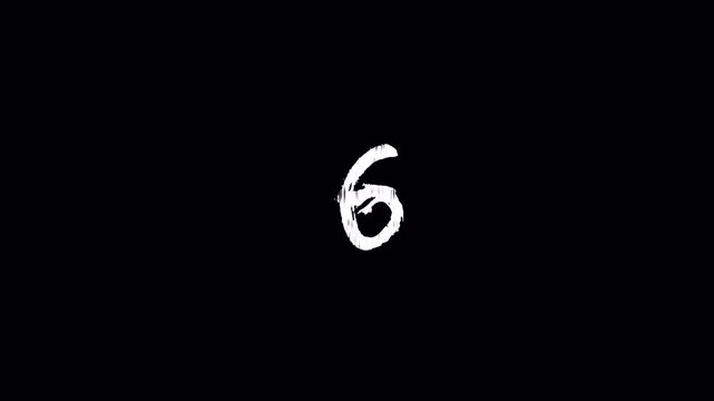 Simple countdown white number brush effect animation template With zoom in and out effect. 10 second countdown timer animation on transparent background