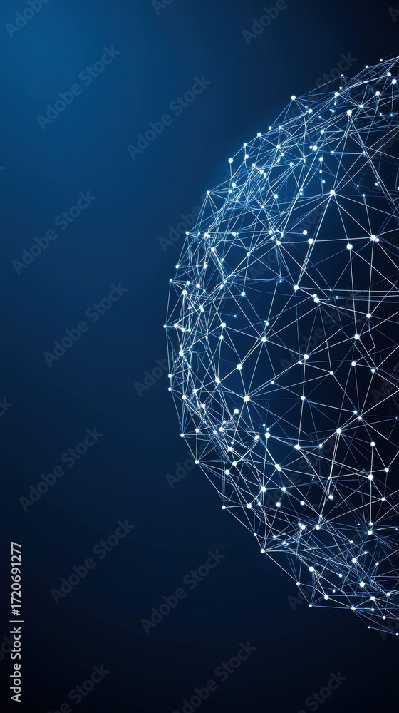 Aufkleber data visualization of global connectivity and network structure with glowing points and lines on dar