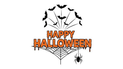 Happy Halloween Banner: A cheerful banner with Halloween-themed illustrations, a collection of bats, a spiderweb, and a friendly spider. It conveys the spooky festivity of the Halloween season.