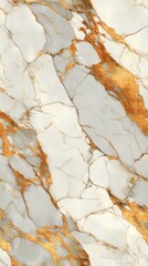 Close-up of white marble texture with light grey veining and golden-brown cracks,