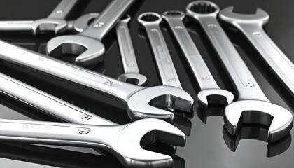 Fototapeta premium A collection of shiny, metallic wrenches
