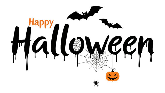 Halloween Greeting: A chillingly creative Happy Halloween banner with a cobweb, bats, and jack-o'-lantern, celebrating the spooktacular season. 