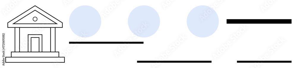 Poster classical government building with three circular data points, horizontal lines, and minimalist layo