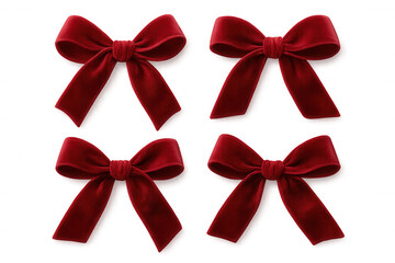 Red velvet bows for festive celebration decorations, adding elegance to christmas gifts and presents on transparent background