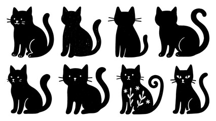 Fototapeta premium PNG Silhouette cats vector collection, element set on transparent background