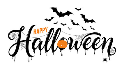 Spooky Halloween Greeting: A chilling Halloween design featuring a whimsical hand-drawn, dripping lettering with festive elements, sets the perfect spooky mood for a fun-filled celebration.