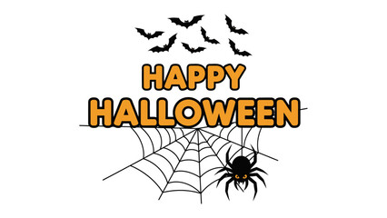 Spooky Halloween Greeting: A classic Halloween design with Happy Halloween message alongside the silhouettes of bats, a spider and its web evokes spooky atmosphere. 