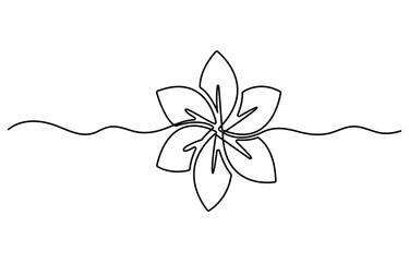 Flowers Continuous One Line Vector Drawing. Flower Black Sketch Isolated on White Background. Blooming Design. Abstract Linear Flower Silhouette for Minimalist Drawing.