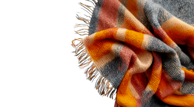 Cozy blanket featuring warm colors and texture, created with AI, PNG