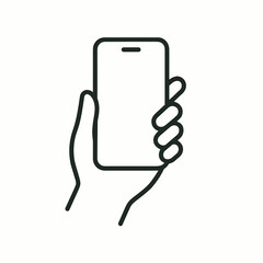 Hand holding smartphone in minimalist line art style  