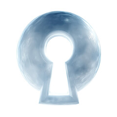 A translucent, light-gray keyhole within a circular, ethereal sphere